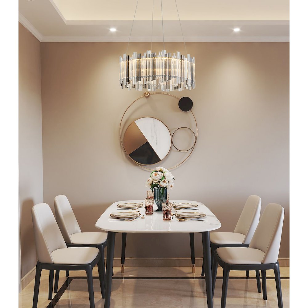 2-Light Chrome LED Chandelier With Clear And Smoke Glass Accents