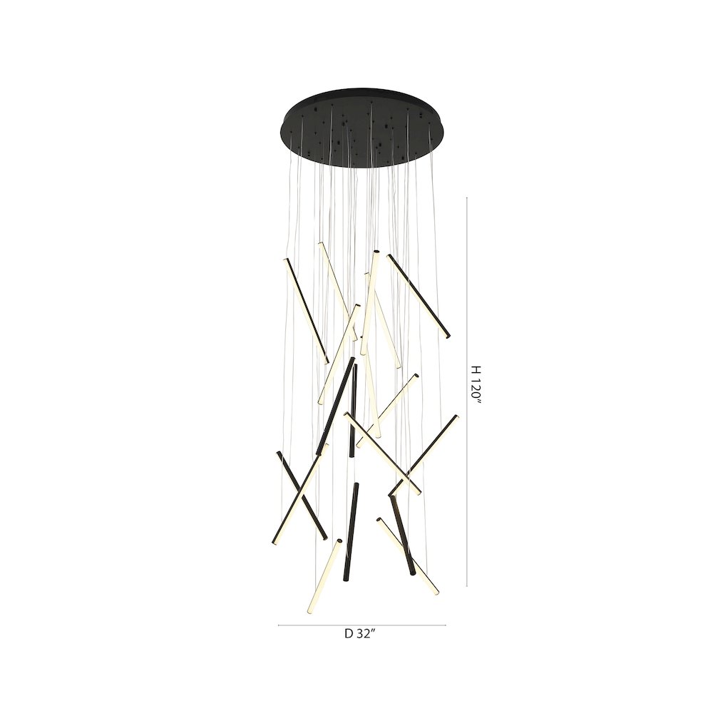 18-Light Satin Black Metal LED Chandelier With White Acrylic Diffusers