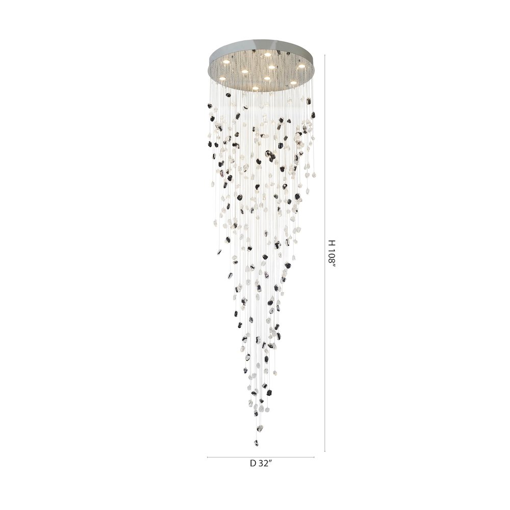9-Light Chrome Flushed Chandelier With Smoke And Clear Glass Stones
