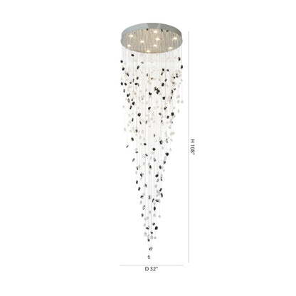 9-Light Chrome Flushed Chandelier With Smoke And Clear Glass Stones