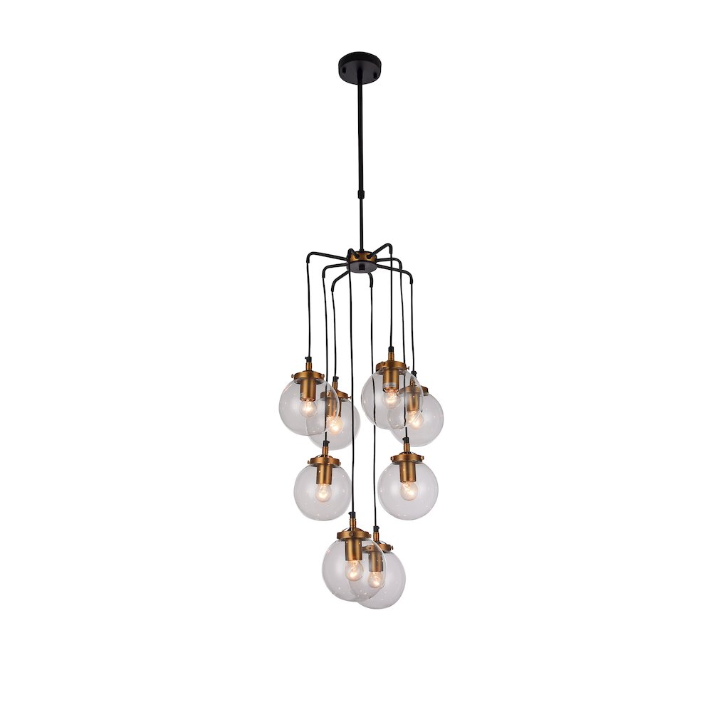 8-Light Black Metal Chandelier With Clear Glass Shades