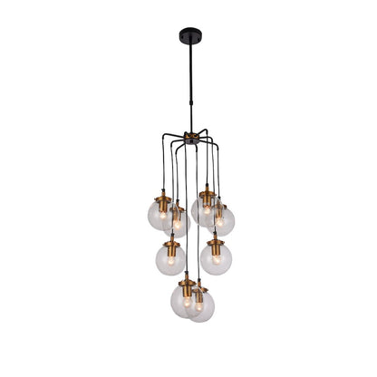 8-Light Black Metal Chandelier With Clear Glass Shades