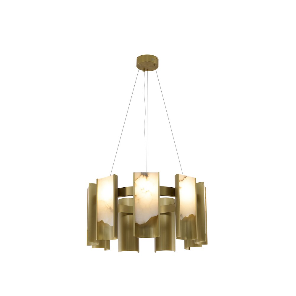 9-Light Satin Brass Aluminum LED Chandelier With White Alabaster Accents