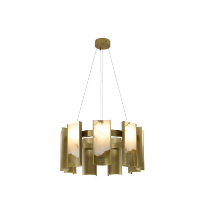 9-Light Satin Brass Aluminum LED Chandelier With White Alabaster Accents