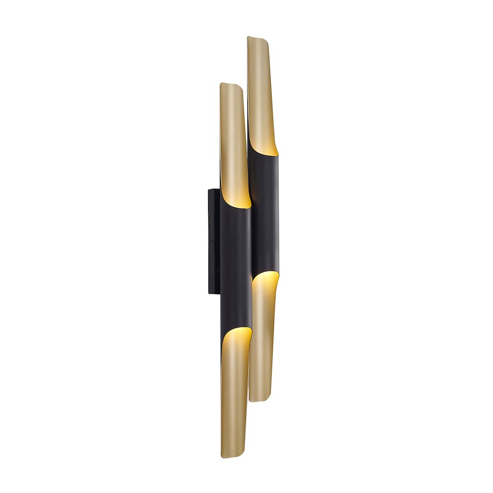 4-Light Matte Black Tubed Wall Sconce With A Gold Interior