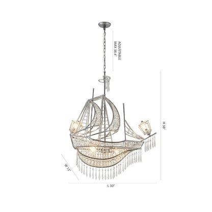 4-Light Antique Silver Iron Chandelier With Clear Crystals