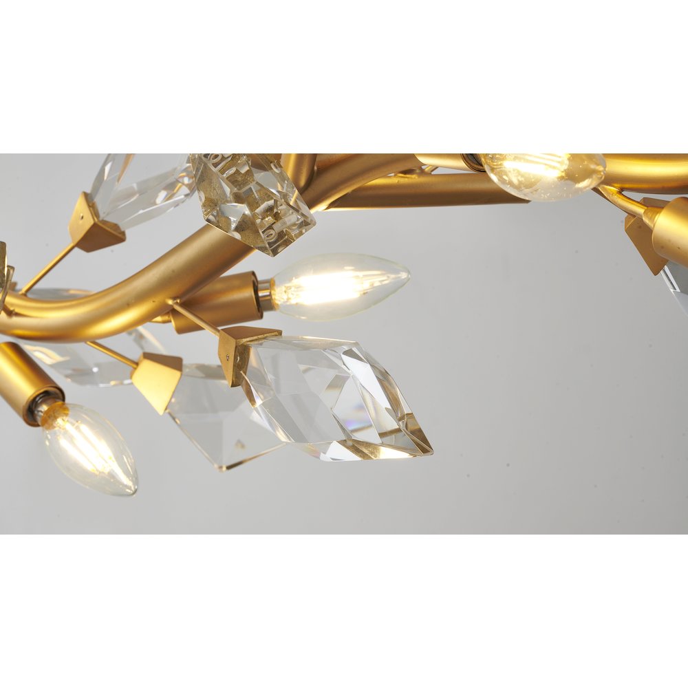 12-Light Gold Branch Chandelier With Clear Crystal Petals