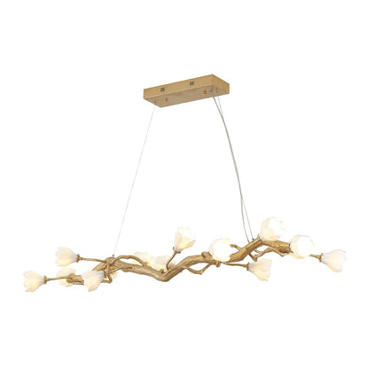 14-Light Gold Copper Branch Chandelier With White Ceramic Flower Shades