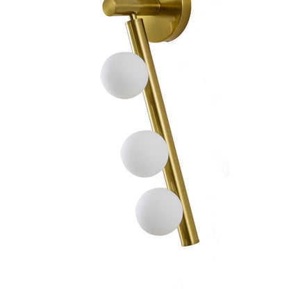 3-Light Satin Brass Metal Wall Sconce With Whtie Glass Shades