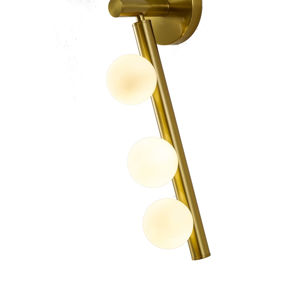 3-Light Satin Brass Metal Wall Sconce With Whtie Glass Shades