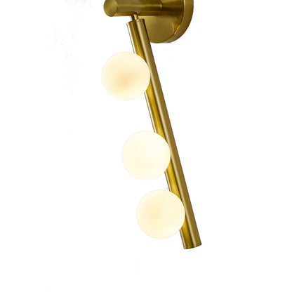 3-Light Satin Brass Metal Wall Sconce With Whtie Glass Shades