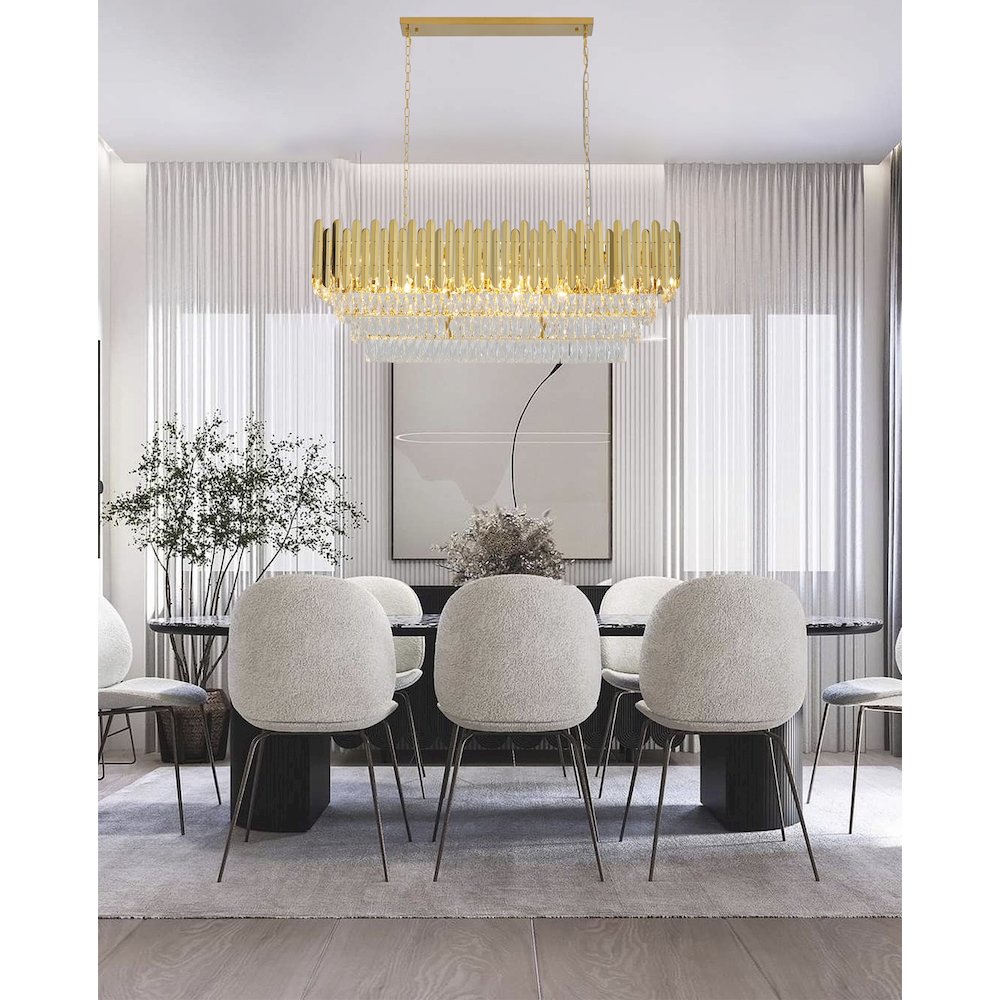 14-Light Gold Stainless Steel Chandelier With Clear Crystal Accents