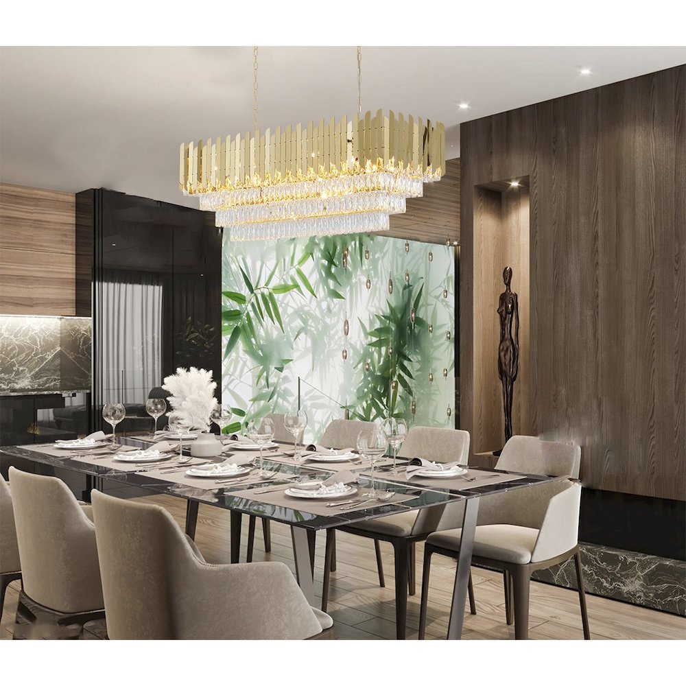 14-Light Gold Stainless Steel Chandelier With Clear Crystal Accents