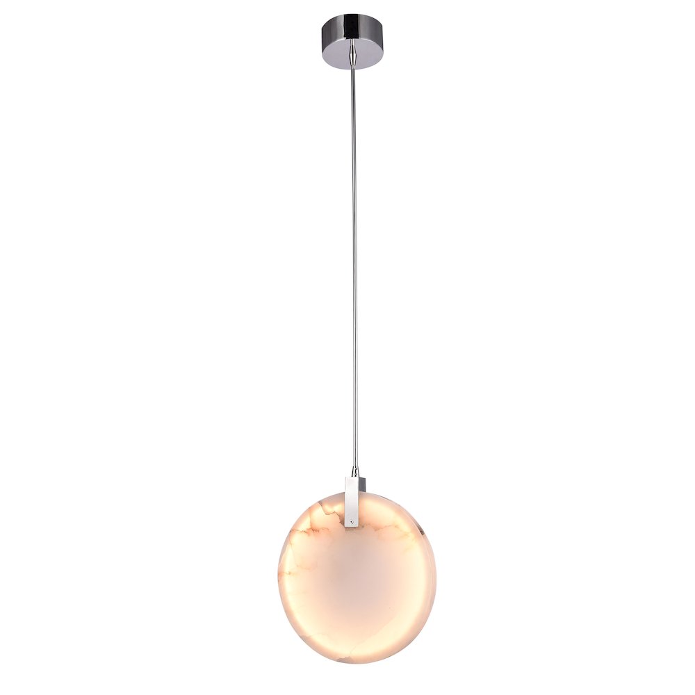1-Light Chrome Stainless Steel LED Pendant With A Round Spanish Alabaster