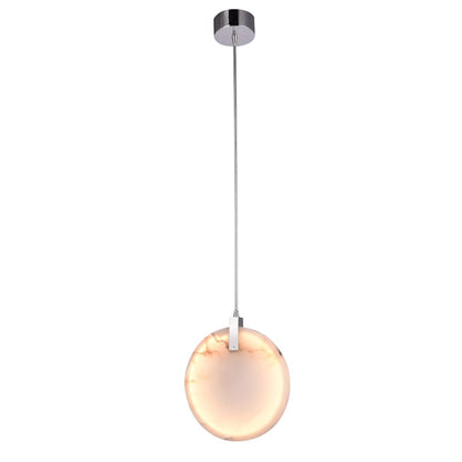 1-Light Chrome Stainless Steel LED Pendant With A Round Spanish Alabaster