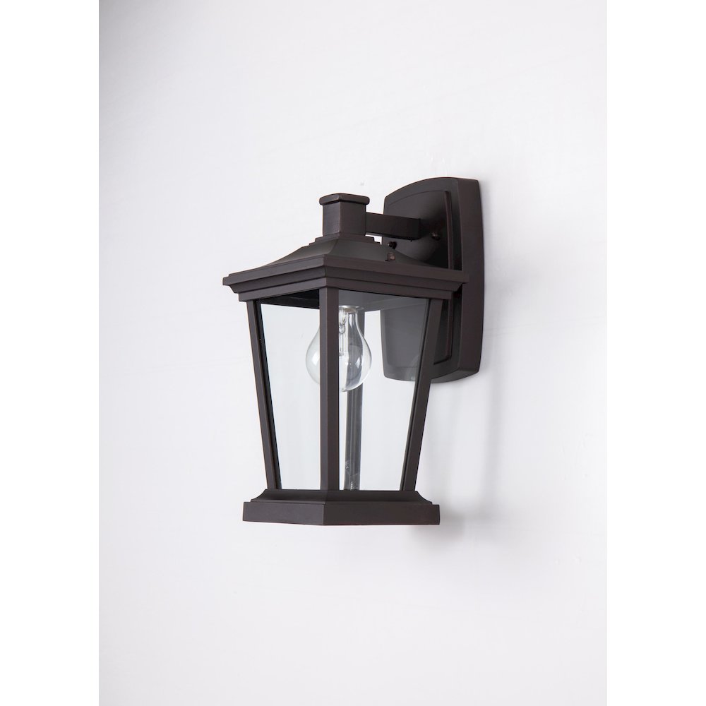 1-Light Bronze Metal Outdoor Wall Sconce With A Clear Glass Shade