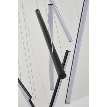 12-Light Satin Black Metal LED Chandelier With White Acrylic Diffusers