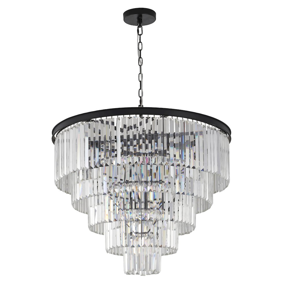 15-Light Black Chandelier With Clear Hanging Crystal