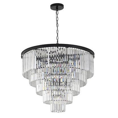 15-Light Black Chandelier With Clear Hanging Crystal