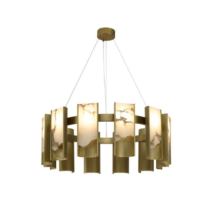12-Light Satin Brass Aluminum LED Chandelier With White Alabaster Accents