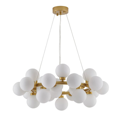 25-Light Gold Iron Chandelier With Milk White Glass Shades