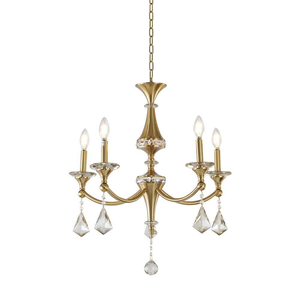 5-Light Satin Brass Chandelier With Clear And Champagne Crystals