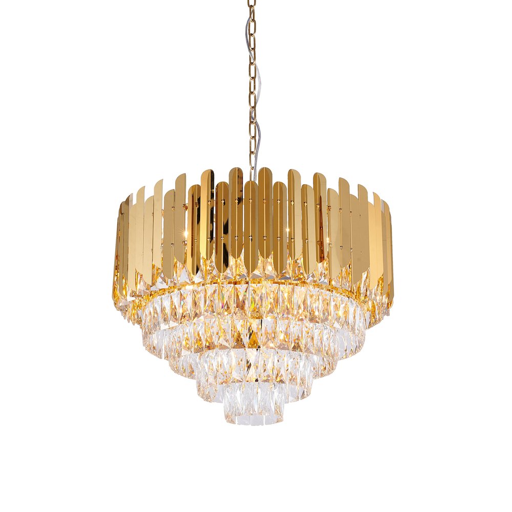 15-Light Gold Stainless Steel Chandelier With Clear Crystals