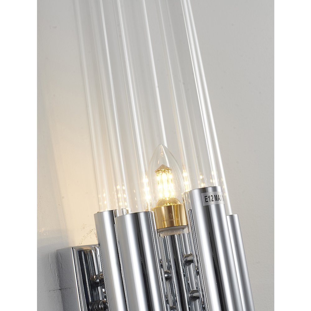 1-Light Shiny Nickel Metal Wall Sconce With Clear Glass Rods