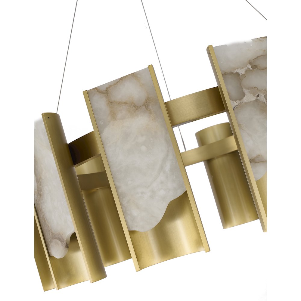 12-Light Satin Brass Aluminum LED Chandelier With White Alabaster Accents