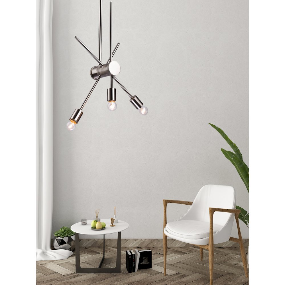 3-Light Shiny Nickel Chandelier With Adjustable Arms