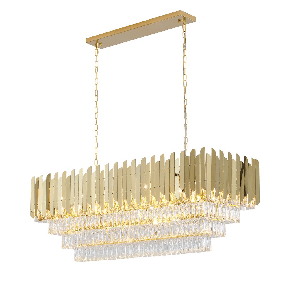 14-Light Gold Stainless Steel Chandelier With Clear Crystal Accents