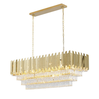 14-Light Gold Stainless Steel Chandelier With Clear Crystal Accents