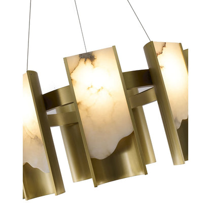 9-Light Satin Brass Aluminum LED Chandelier With White Alabaster Accents