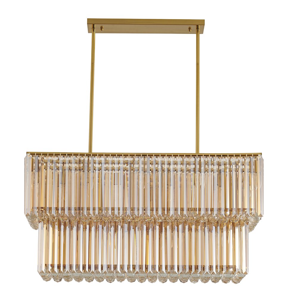 14-Light Satin Brass Chandelier With Clear And Champagne Crystals