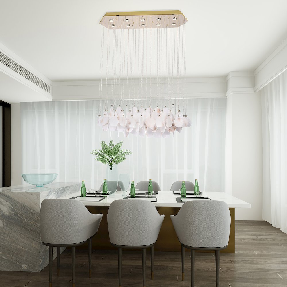 10-Light Gold Stainless Steel Chandelier With Spanish Alabaster Blocks