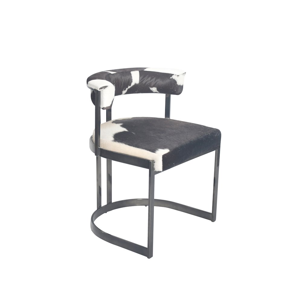 Black Stainless Steel Chair With Black And White Hairline Leather