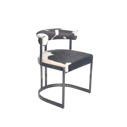 Black Stainless Steel Chair With Black And White Hairline Leather