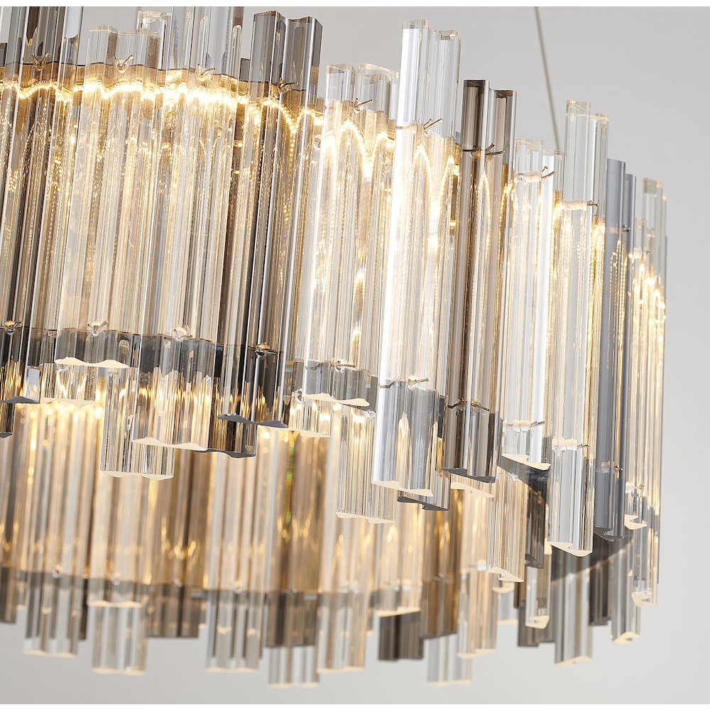 2-Light Chrome LED Chandelier With Clear And Smoke Glass Accents