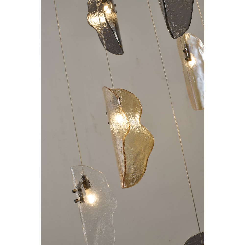12-Light Black Chandelier With Clear, Smoke, And Amber Glass Accents