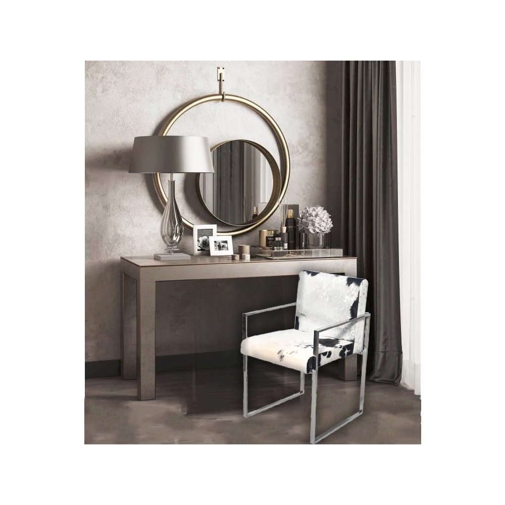 Chrome Stainless Steel Chair With Black And White Hairline Leather