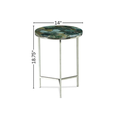 Agate Top Chairside Table, Round Stone Top, Chrome Base, Green