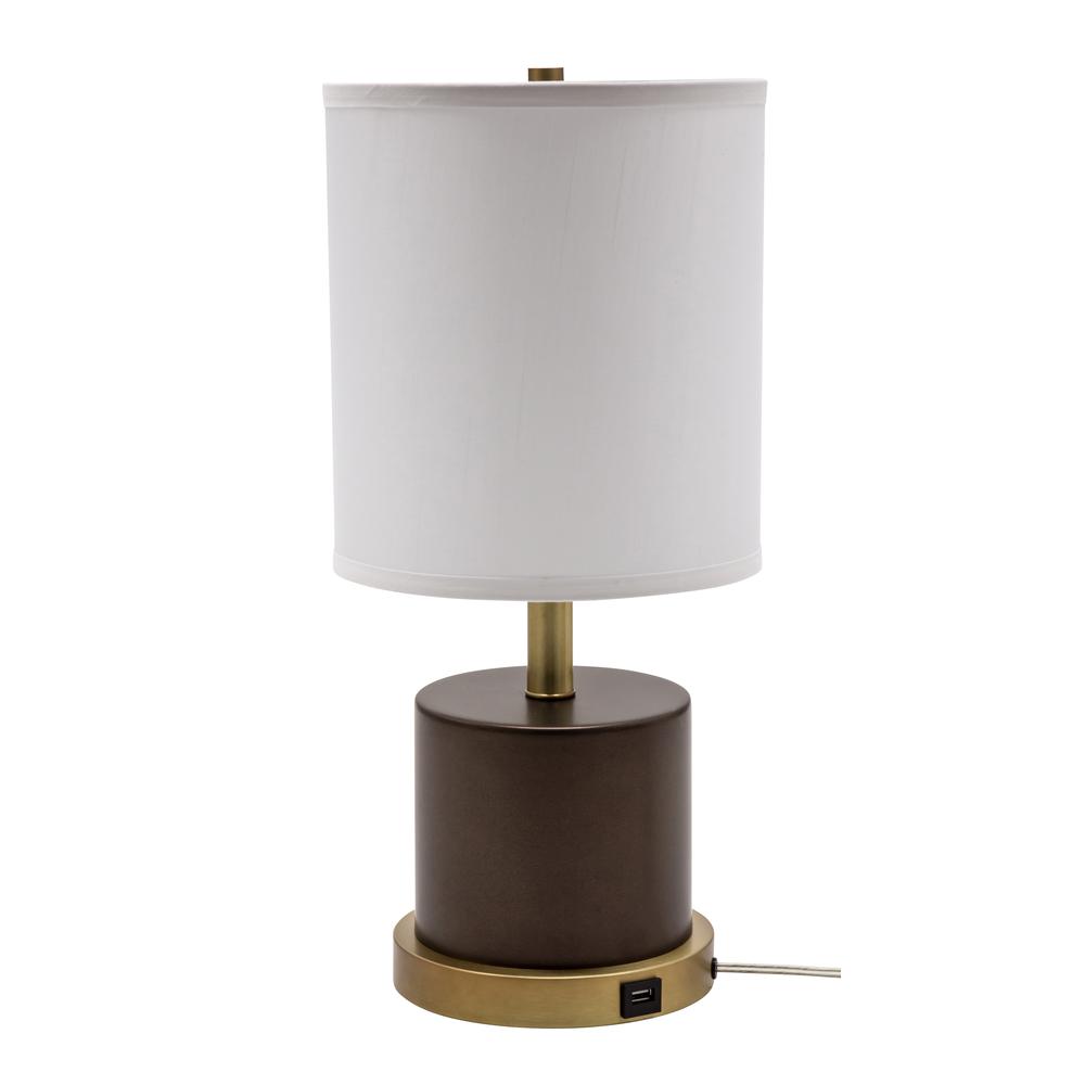 Rupert table lamp Chestnut Bronze with weathered brass accents and USB port