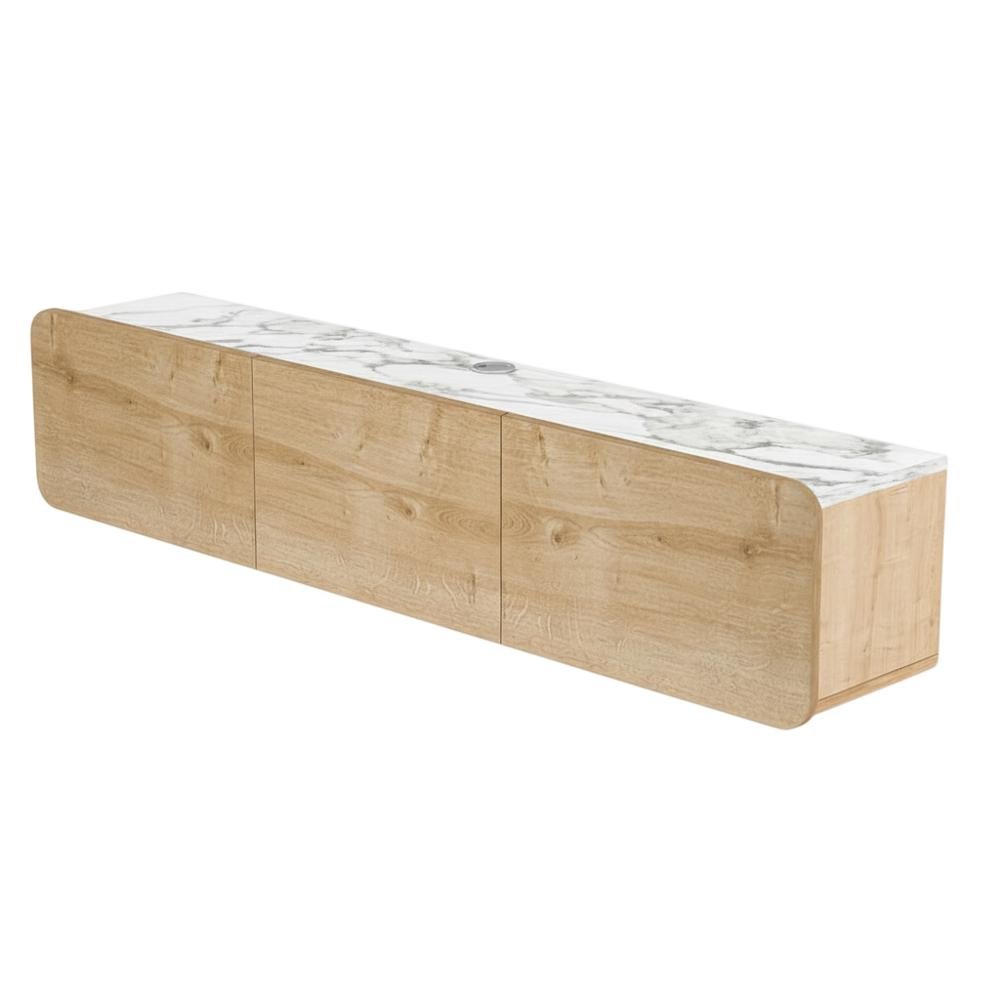 Wall Mounted Oval TV Stand in Walnut with Wooden Finish and Modern Design