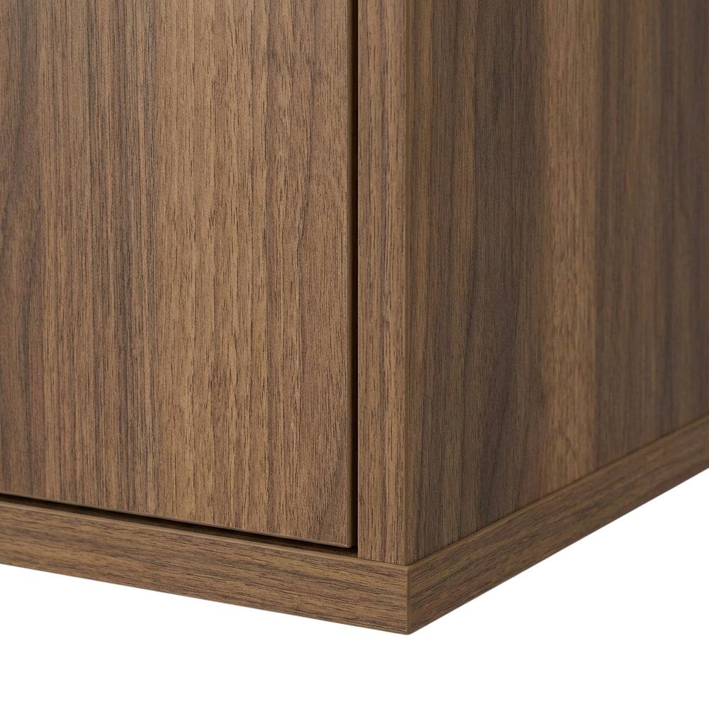 Brown floating TV stand with wall-mount design and modern appeal