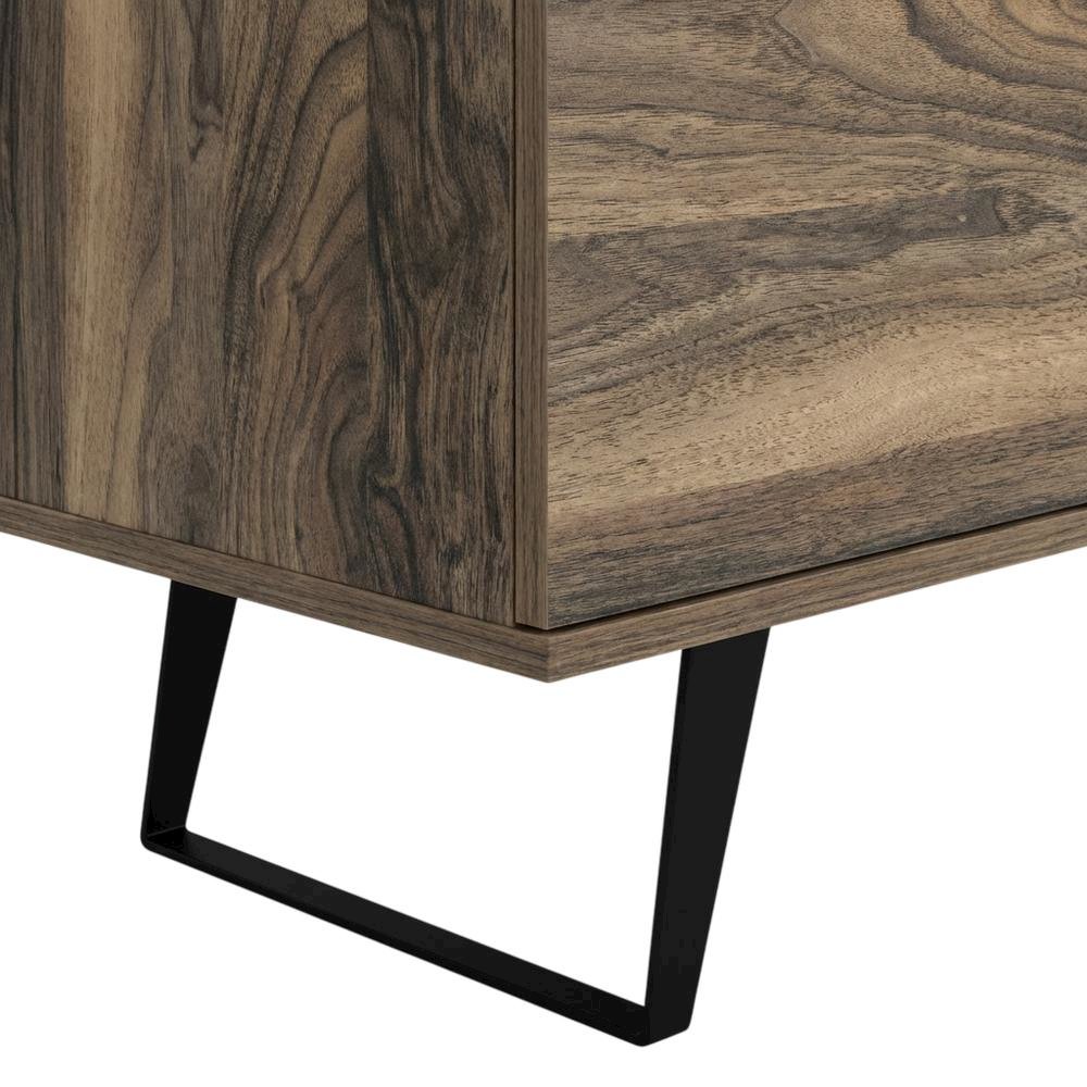 Walnut Wood TV Stand with Glass Door Shelf and Mid-Century Modern Design