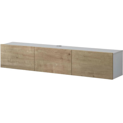 White floating TV stand, up to 75-inch screens, sturdy wood construction