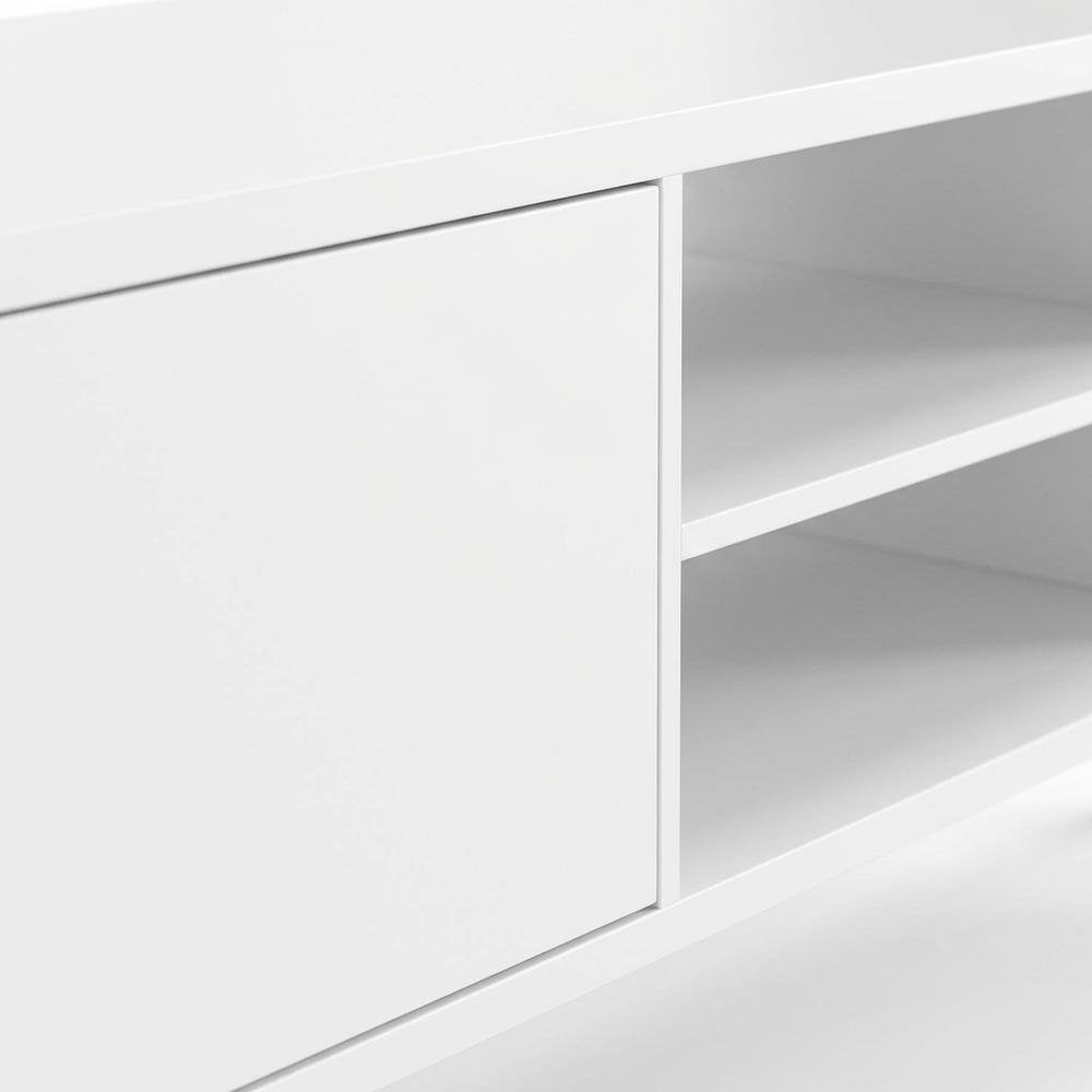 White Floating TV Stand with Wall Mount Design and Engineered Wood Finish