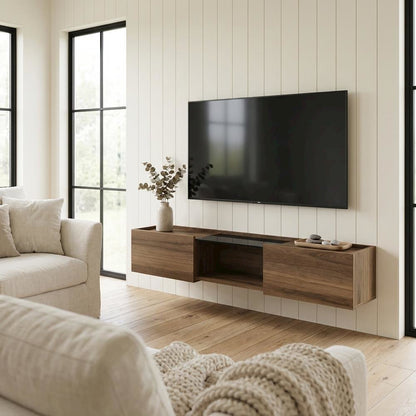Walnut Wall-Mounted TV Stand for 65-Inch Screens with Engineered Wood Finish