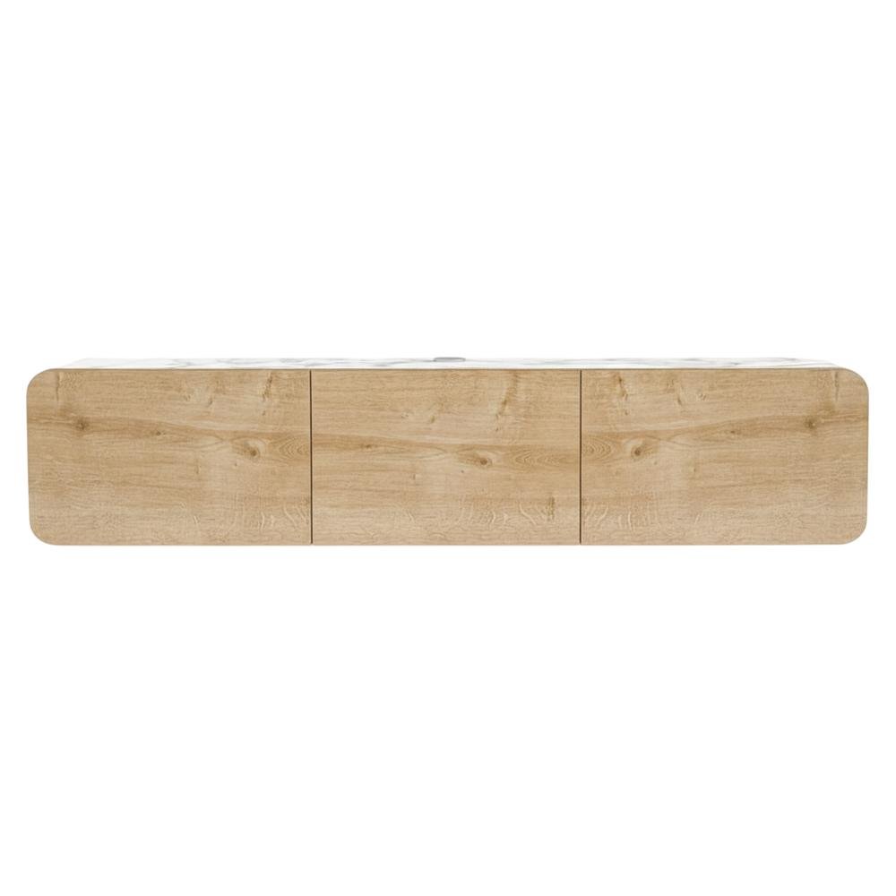 Wall Mounted Oval TV Stand in Walnut with Wooden Finish and Modern Design