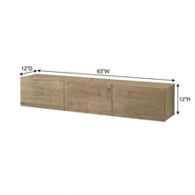 Brown floating TV stand, screens up to 75 inches, sturdy rubberwood